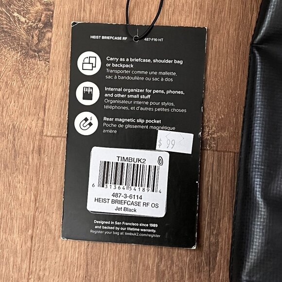 NEW Timbuk2 Jet Black Heist Briefcase Crossbody Backpack - Picture 8 of 9